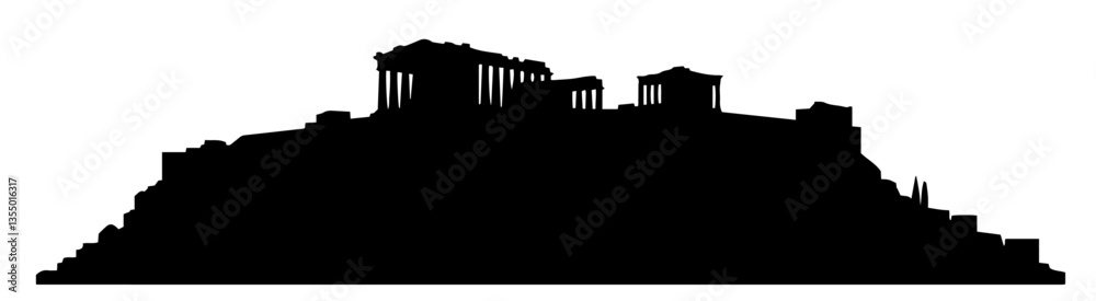 Fototapeta premium acropolis silhouette with ancient greek temples on hill