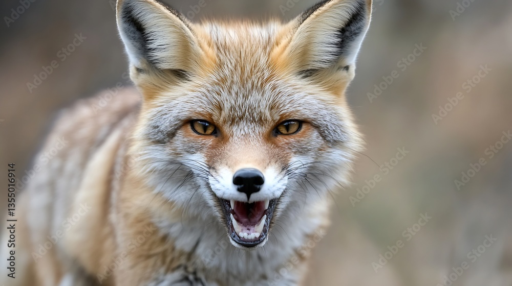 A fierce closeup of a fox with an intense gaze and bared teeth exhibiting natural wild beauty : Generative AI A fierce closeup of a fox with an intense gaze and bared teeth exhibiting natural wild beauty : Generative AI