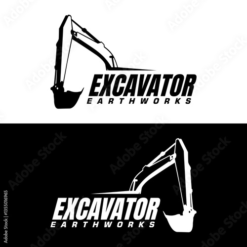 excavator earth works logo design black and white vector art