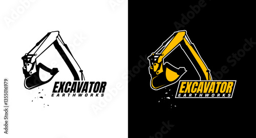 excavator earth works logo design black and white vector art