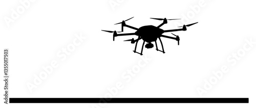 surveillance drone flying in air black vector silhouette
