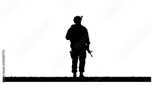 lone soldier standing with weapon black vector silhouette