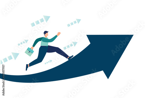 the path, the goal, the success. explore horizons, work, and find ways to develop. growth arrows make career decisions by choosing the direction for future opportunities, vector illustration