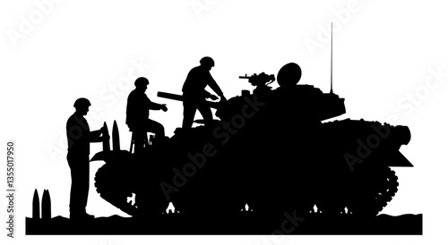 soldiers loading ammunition into tank black vector silhouette