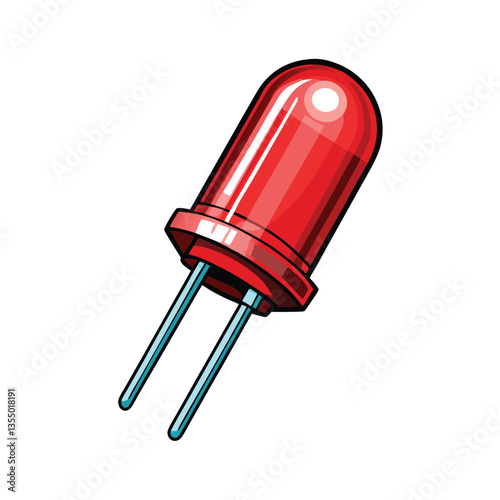 Create a realistic vector illustration of an LED diode emitting bright light, showcasing its internal structure and casing.