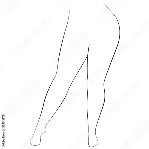 Curvy woman legs, line art on white isolated background. Plus size model, body positive concept