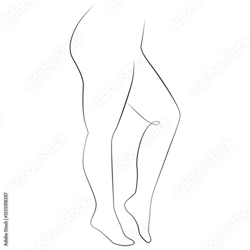 Curvy woman legs, line art on white isolated background. Plus size model, body positive concept