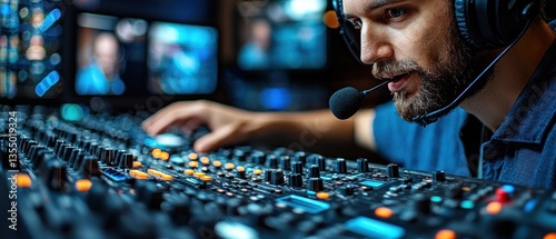 Focused Audio Engineer in Control Room