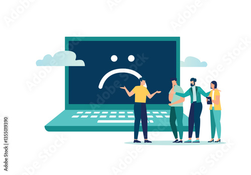 Vector illustration. Computer malfunction, error, operating system failure or cyber attack, server failure or technical problem