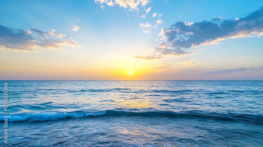 Fototapeta premium Stunning beach sunset with vibrant colors reflecting on calm waters creating a serene atmosphere : Generative AI