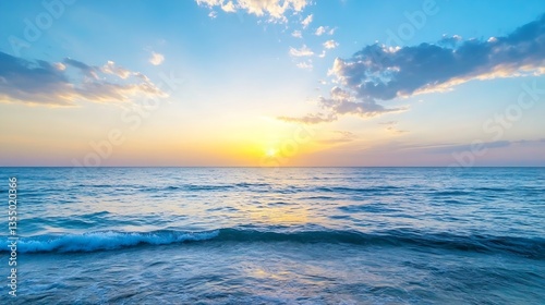 Stunning beach sunset with vibrant colors reflecting on calm waters creating a serene atmosphere : Generative AI
