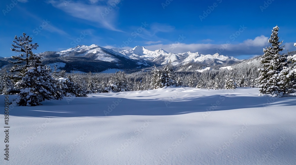 Obraz premium Stunning winter landscape with snow covered mountains under a clear blue sky : Generative AI