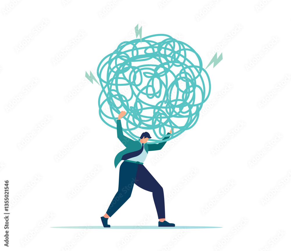 The burden of stress, anxiety due to difficulties and overload at work, problems in an economic crisis or pressure due to excessive responsibility, vector illustration