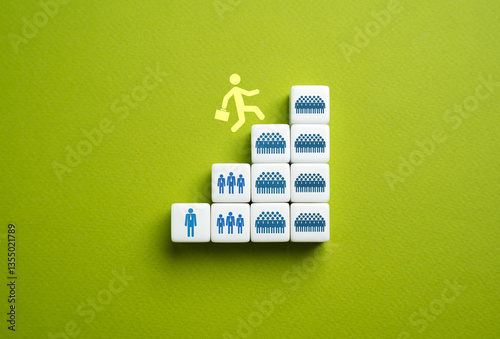 Growth of the company's staff. Promotion at work, management of a large number of subordinates. Leadership skills, career advancement, and improving workplace efficiency as employee numbers increase.