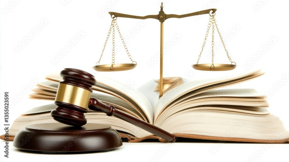 Justice scales and gavel on open book Justice scales and gavel on open book