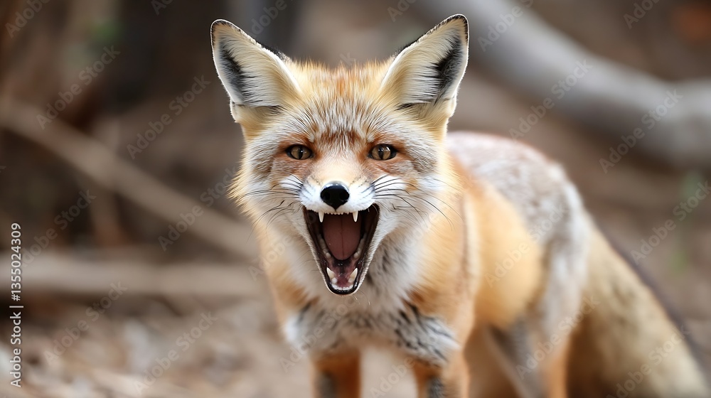 Fototapeta premium Wild Fox with Open Mouth Captured in Natural Habitat Demonstrating Fierce Expression : Generative AI