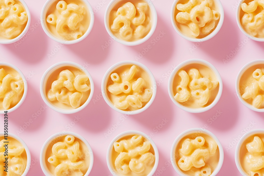 Mac and cheese close up detail on a pastel pink background
Mac and cheese close up detail on a pastel pink background