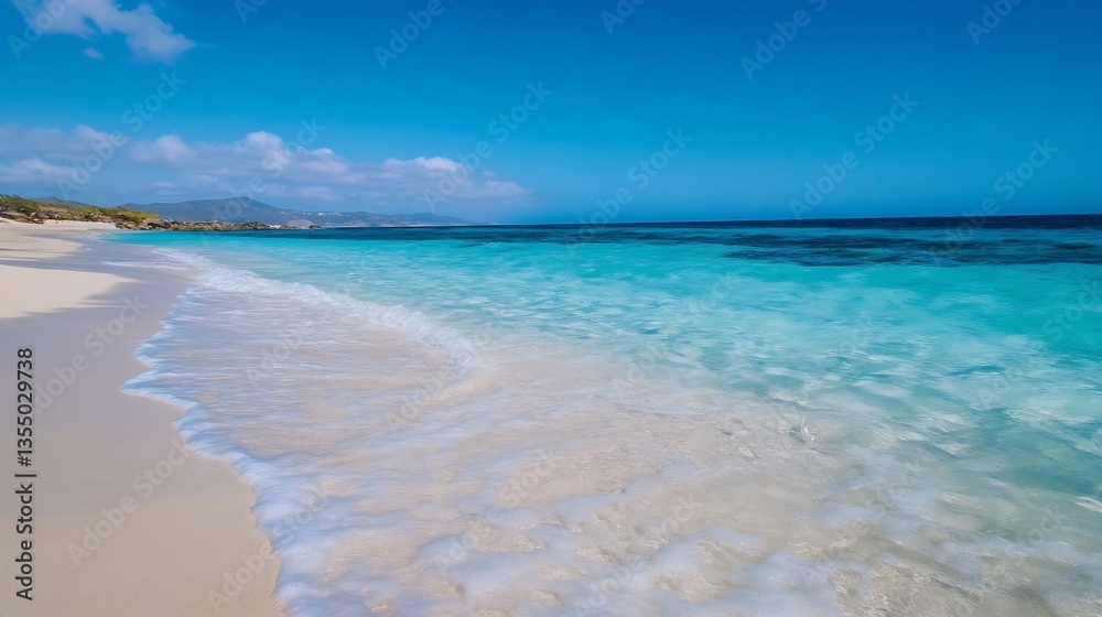 Obraz premium A stunning tropical beach with turquoise waters and soft white sand under a clear blue sky : Generative AI