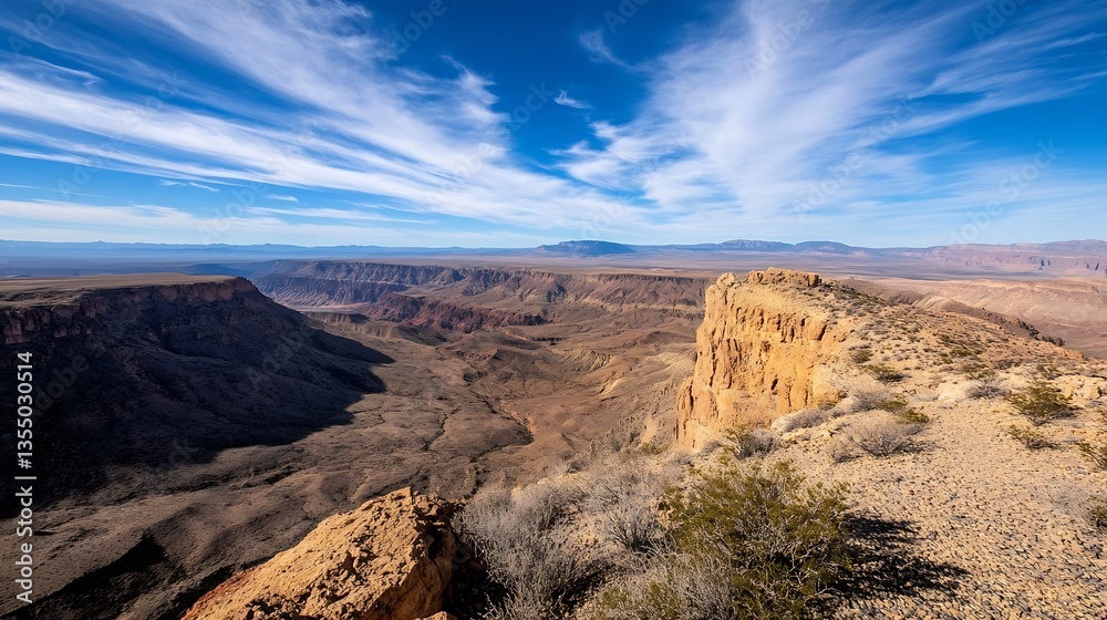 Stunning panoramic view of desert canyon landscape with dramatic sky above : Generative AI Stunning panoramic view of desert canyon landscape with dramatic sky above : Generative AI