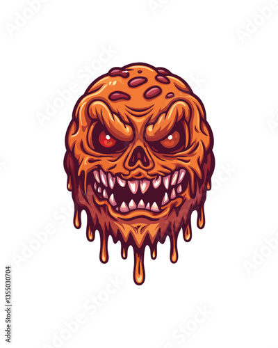 A grotesque, melting creature with distorted features, dripping viscous substances.  Show extreme detail of its warped anatomy.