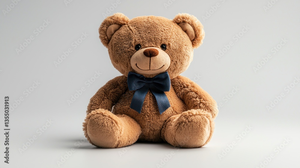 Obraz premium Studio Teddy Bear Sitting, Bow Tie, White Background