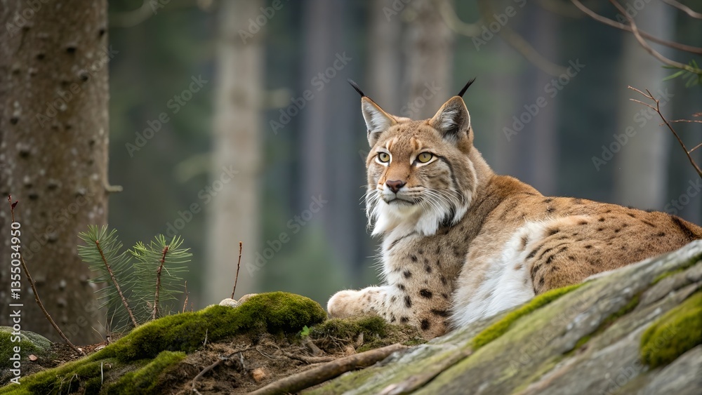 Fototapeta premium beautiful and endangered eurasian lynx in the nature AI Generated