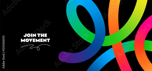 Abstract Color Lines on a Black Background. A Vector Wave Shape Gradient Pattern. A 3D Rainbow Ribbon Knot Graphic Design with a Modern Loop Squiggle Element