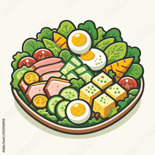 food, salad, vegetable, avocado, tomato, lunch, lettuce, cobb, american, egg, meal, chicken, keto, dinner, cuisine, green, meat, chopped, bacon, eating, diet, gourmet, fresh, healthy, dish, plate, org
