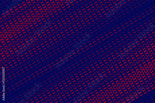 Abstract background with red triangle dots. Triangle liner halftone geometric background. Halftone triangular retro 80s pattern. Minimal style retro dynamic wallpaper.	