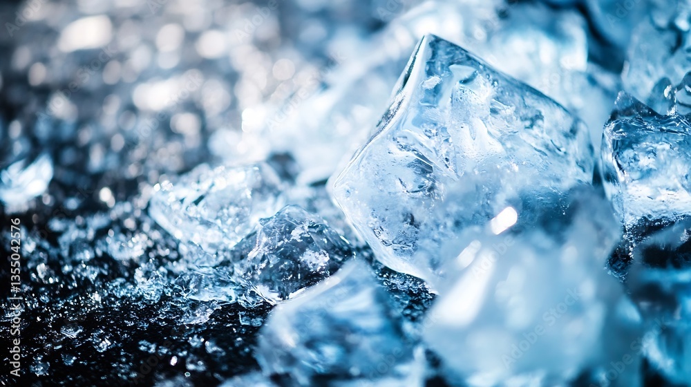 Obraz premium Close Up of Crushed Ice Cubes Glimmering in Bright Light Showing Refreshing Texture : Generative AI