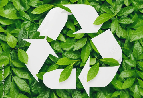 The shape of recycle symbol on leaves.Environmentally Friendly eco concept