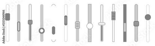 Scroll bars set, scroll bar slider, vertical brightness sliders, progress down and up, UI design button interface, interaction technique or widget for scrolling. Scrollbar frontend control navigation