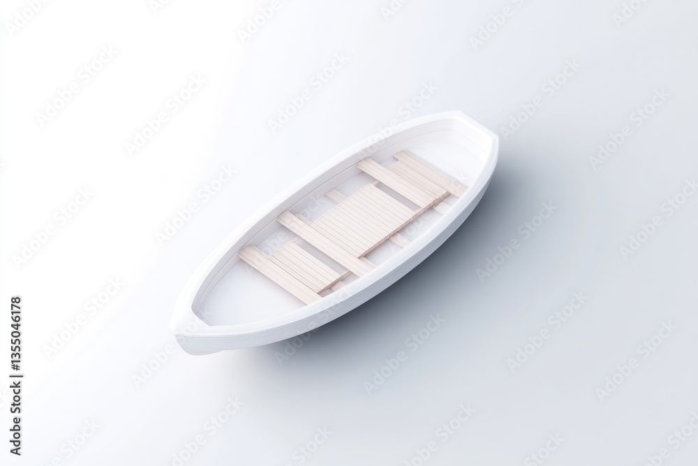 Empty white rowboat on a plain white background. Small, simple, and minimalist Empty white rowboat on a plain white background. Small, simple, and minimalist