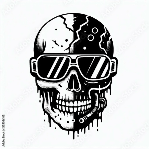 Cracked Skull Shades Dripping Ink Duality