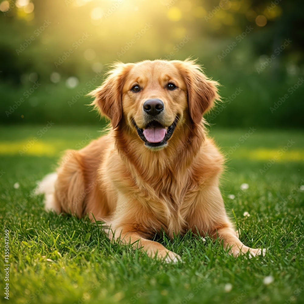 Obraz premium Sunlit Golden Retriever Posing Gracefully