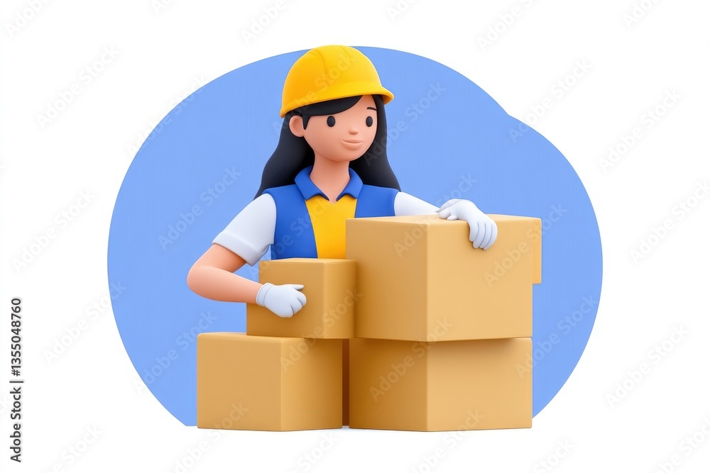 Female worker stacking cardboard boxes Female worker stacking cardboard boxes