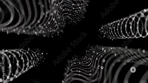 Exploring the Dynamic Visual of Swirling Numbers in a Dark Space Illustrating Data Movement and Digital Flow