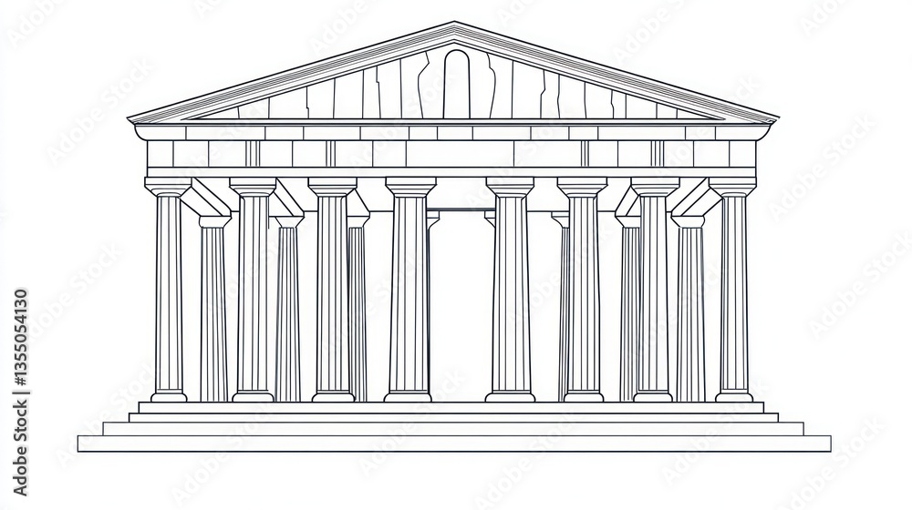 Obraz premium Classical Greek Temple Front View, Architectural Drawing, Background Empty, Stock Photo