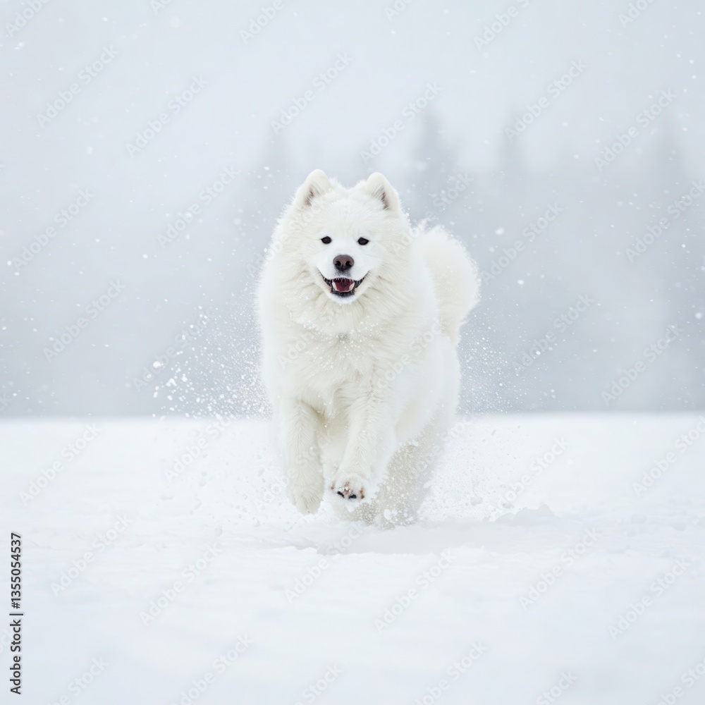 Samoyed Running in Snow Samoyed Running in Snow