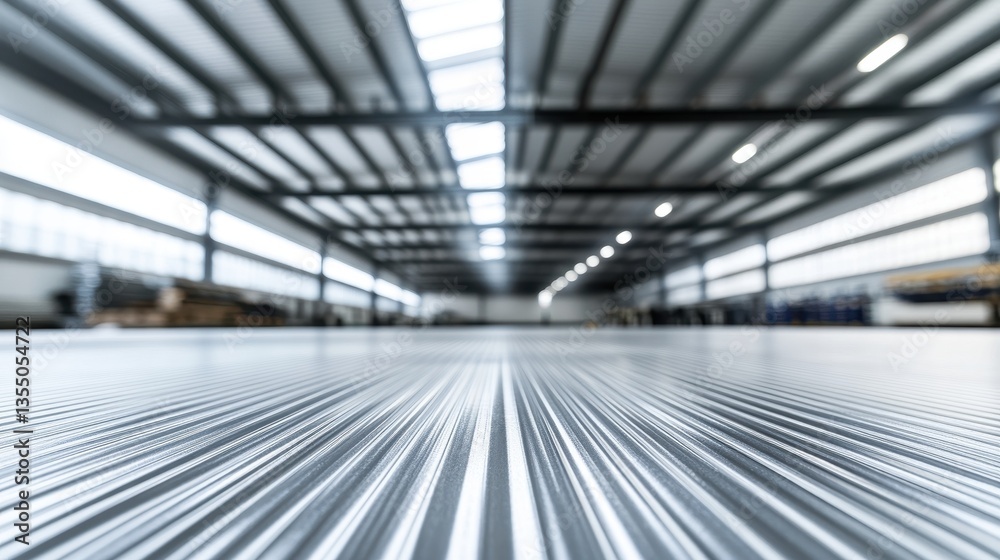 Rows of Metal Sheets in a Modern Industrial Warehouse