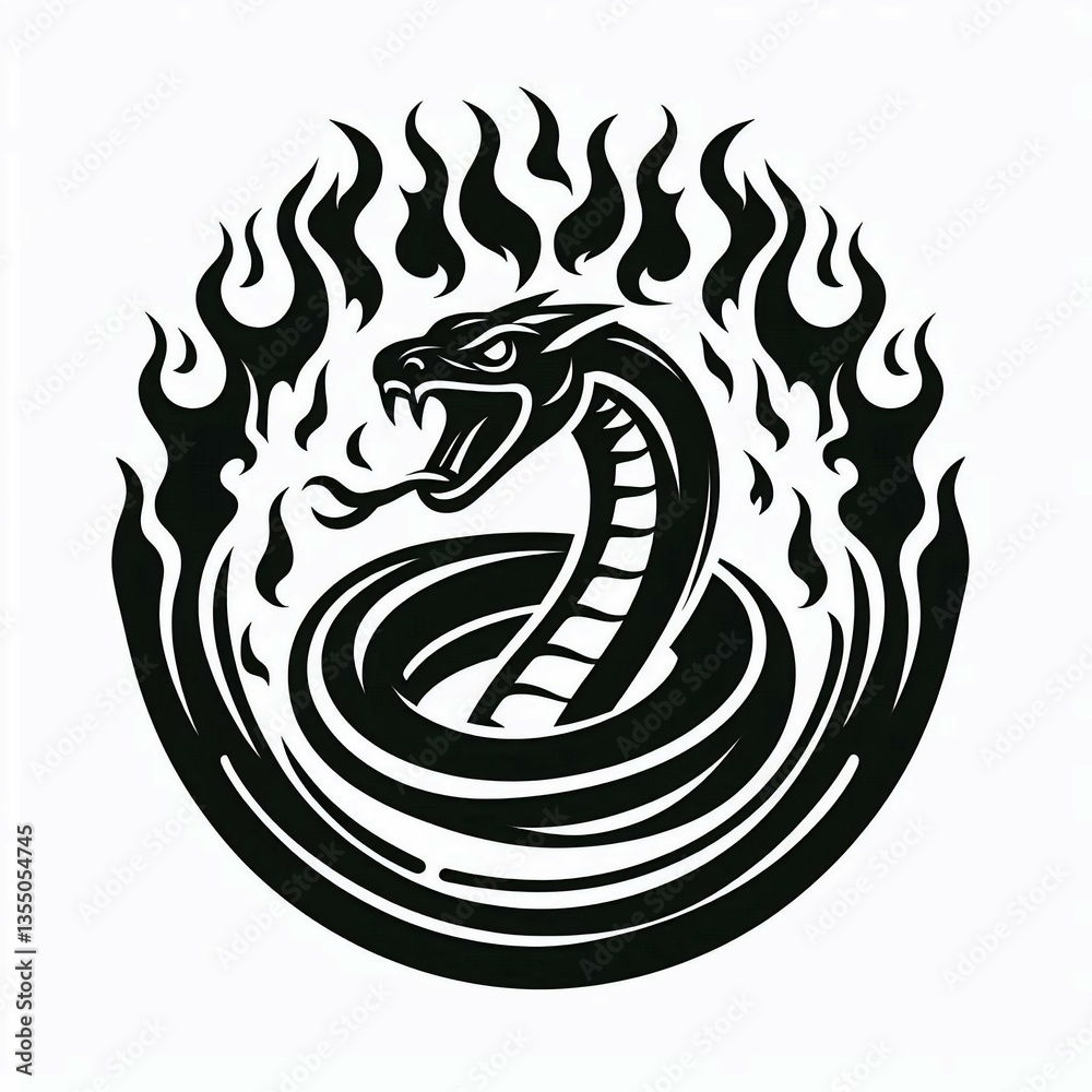 Obraz premium Serpents Fury Black White Flame Cobra