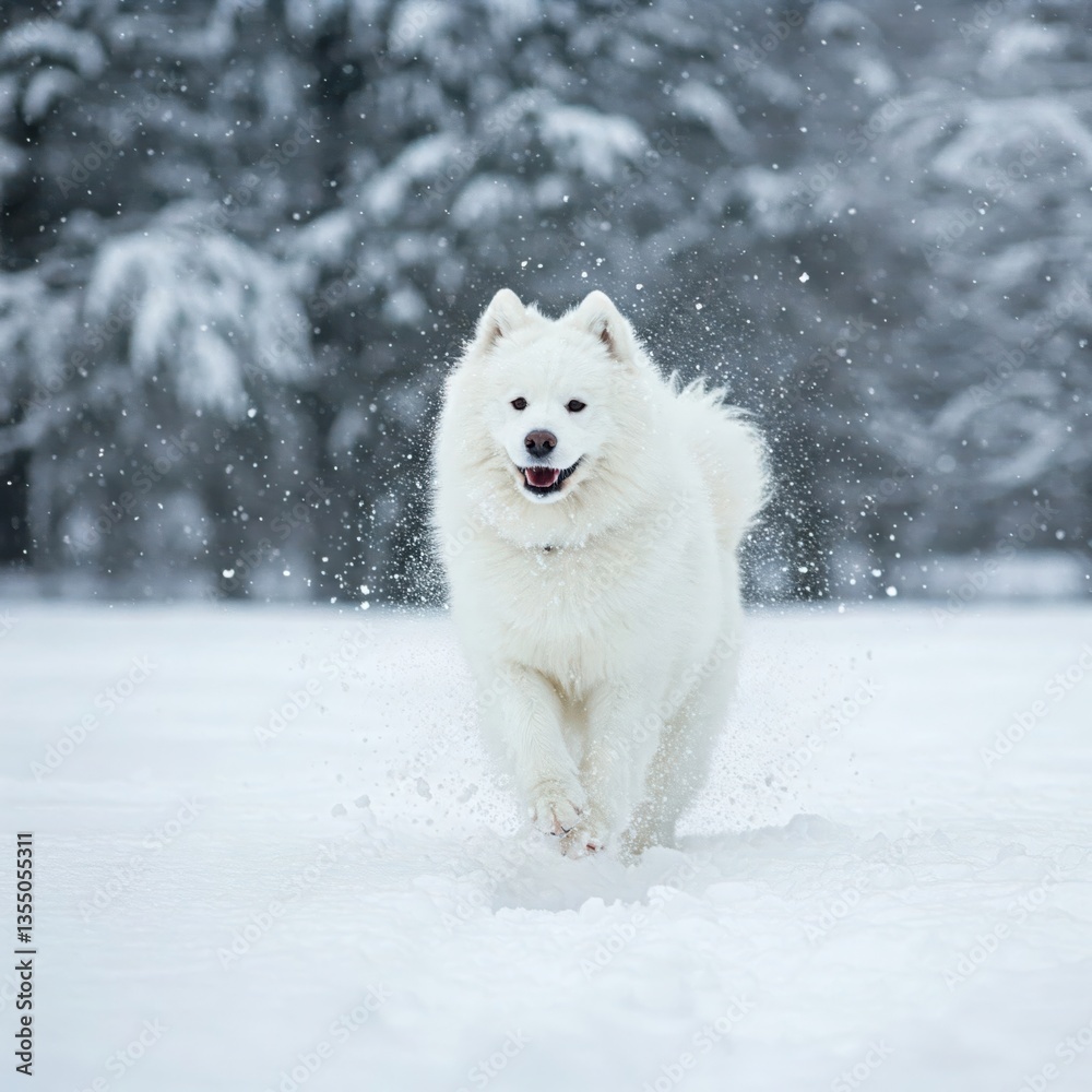 Fototapeta premium Snow-Loving Samoyed on the Move
