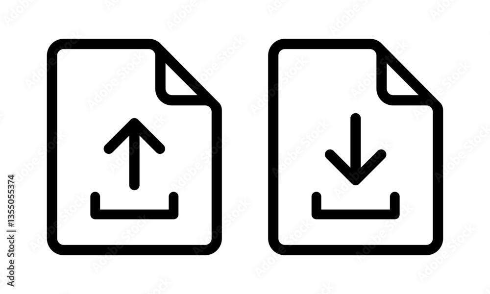 File upload and download line icon set, send and receiving document with arrow File upload and download line icon set, send and receiving document with arrow