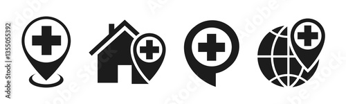 Hospital location icon, position clinic on map, medical sign