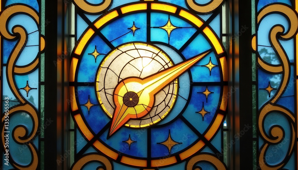 Obraz premium Celestial Comet stained glass window with bold outlines and colors 