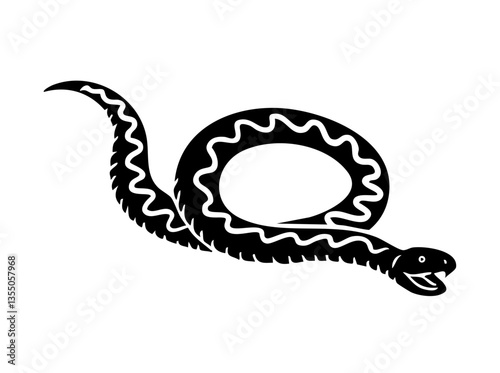 Poisonous snake viper with pattern. Exotic reptile animal. Nature and fauna. Vector black and white art illustration