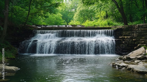A peaceful waterfall in a lush green forest, representing mental clarity and refreshment.