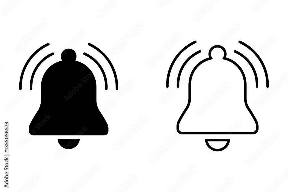 Notification ringing bell icons. black fill and line art. Notification ringing bell icons. black fill and line art.