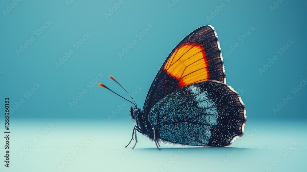 Obraz premium Teal background butterfly profile, studio shot