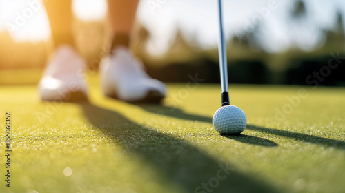 Golfer sinking a putt for a birdie during a tournament photo